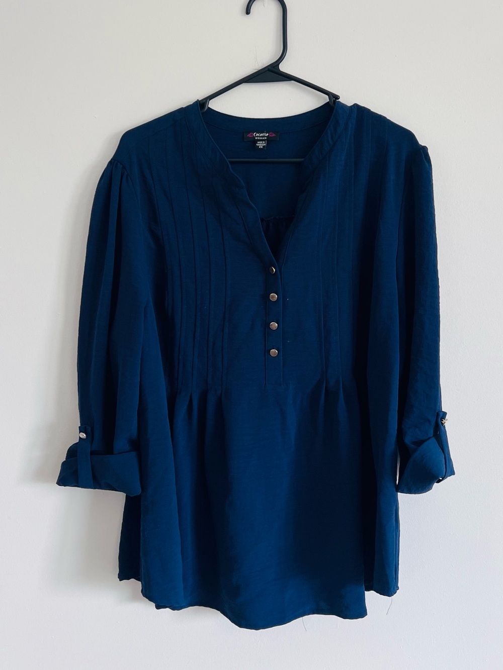 Cocomo Navy Pintuck Button-Front Women's Tunic
